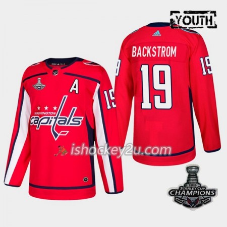 Børn NHL Washington Capitals Trøje Nicklas Backstrom 19 2018 Stanley Cup Champions Adidas Rød Authentic